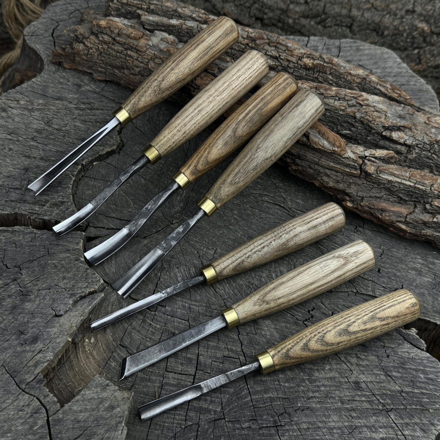 7-Piece Wood Carving Chisel & Gouge Set detail view by Sharky Forged Steel Tools