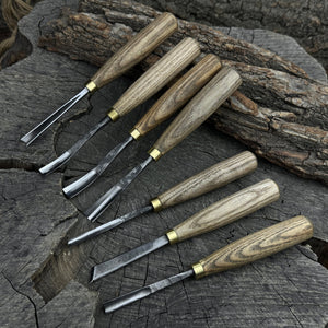 7-Piece Wood Carving Chisel & Gouge Set detail view by Sharky Forged Steel Tools
