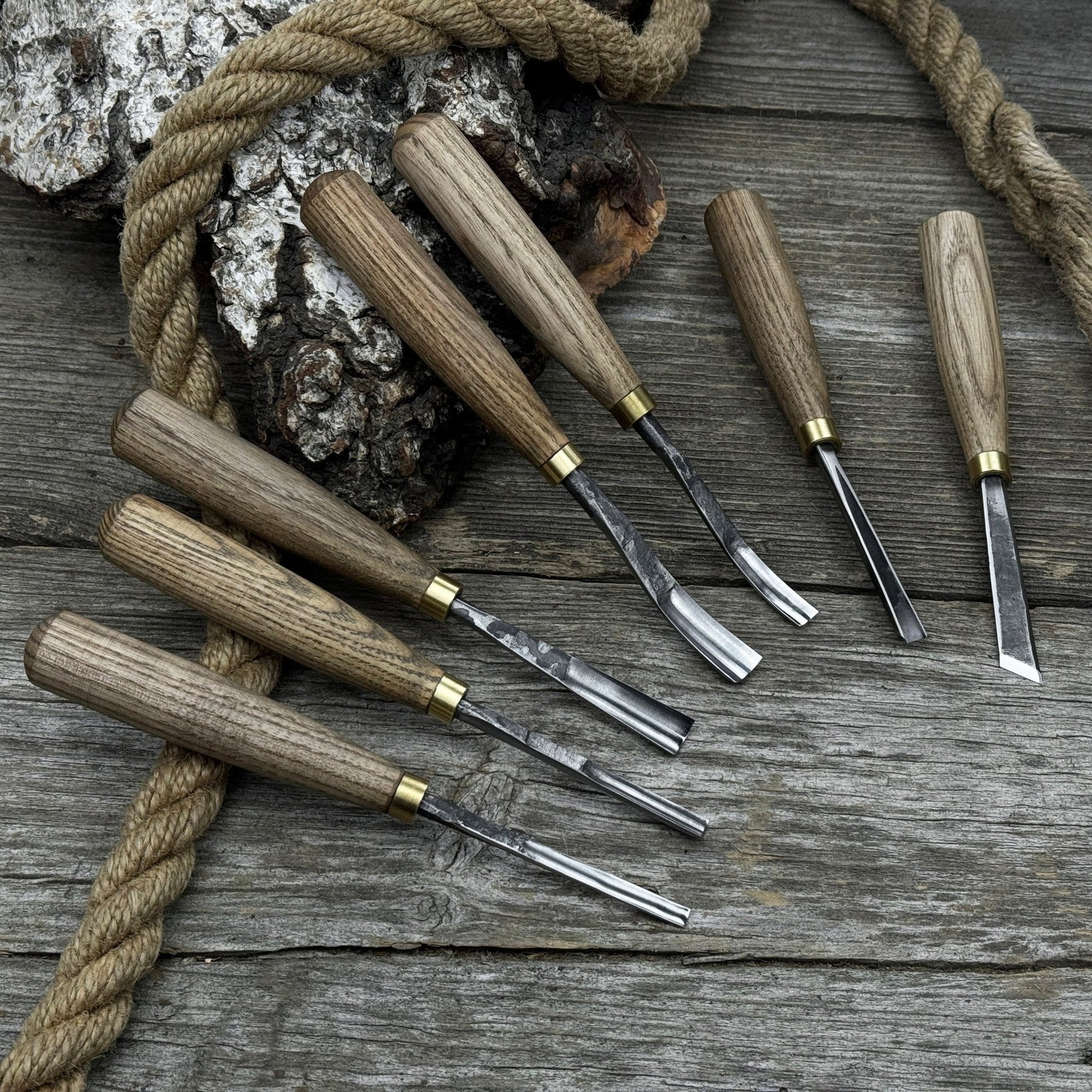 7-Piece Wood Carving Chisel & Gouge Set detail view by Sharky Forged Steel Tools