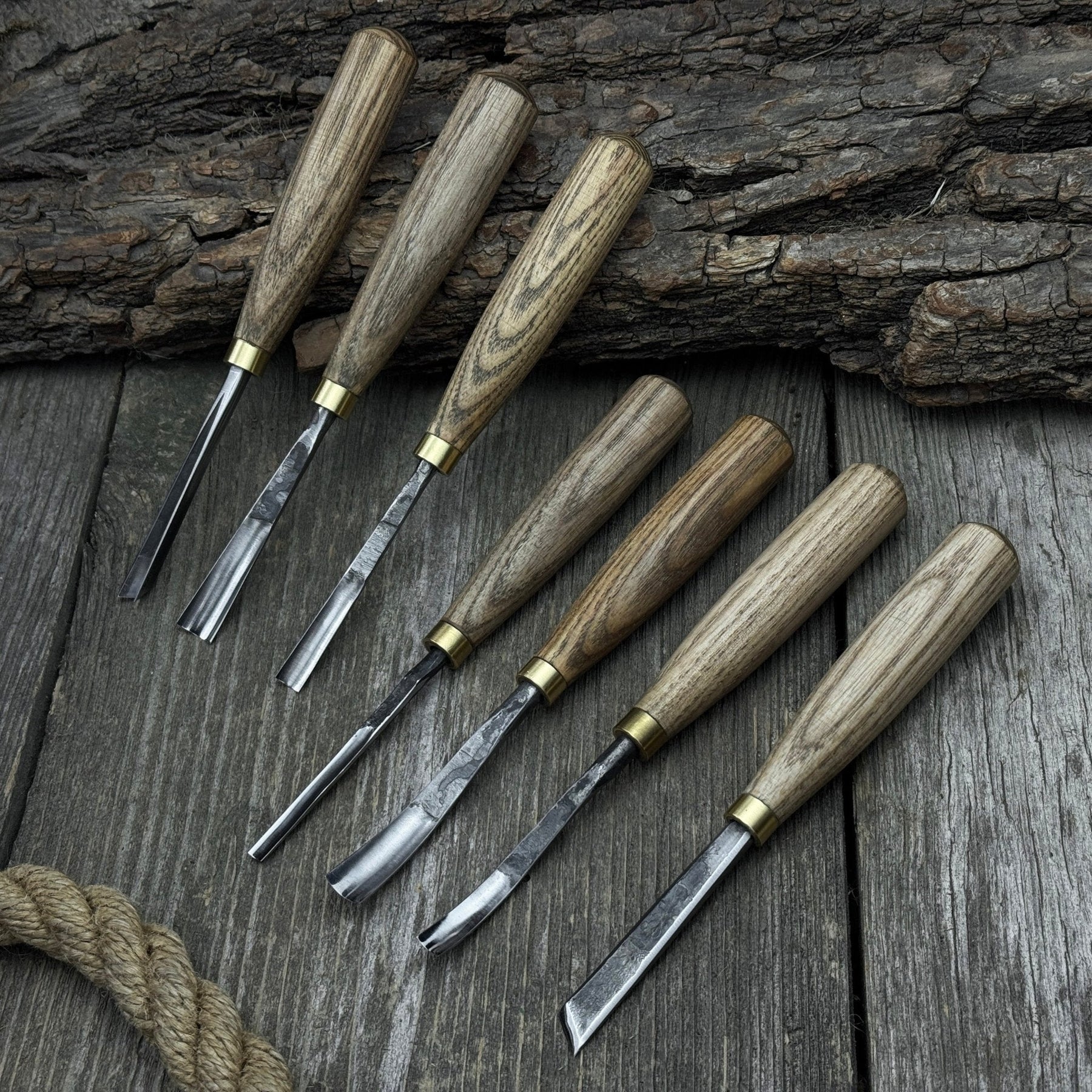 7-Piece Wood Carving Chisel & Gouge Set detail view by Sharky Forged Steel Tools