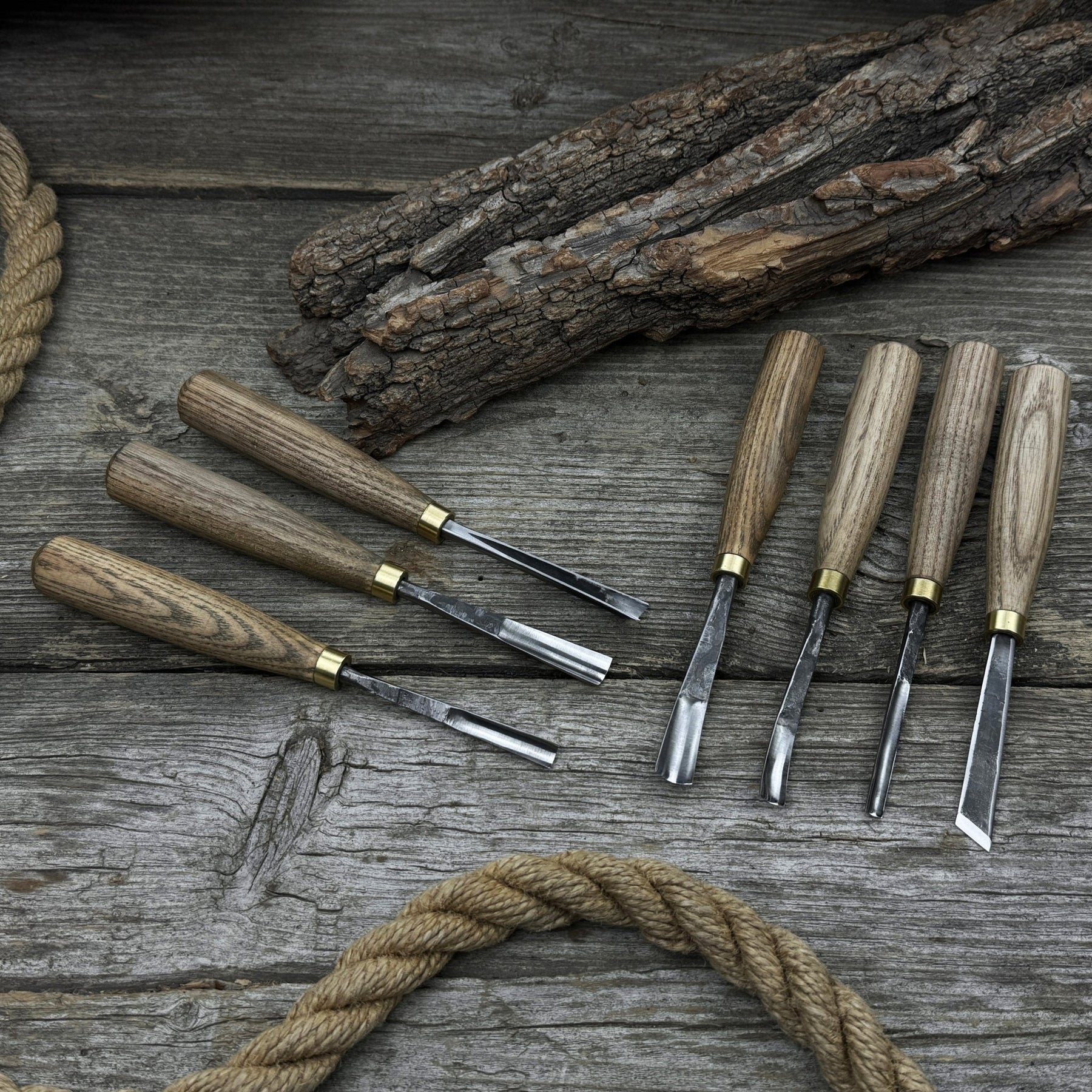 7-Piece Wood Carving Chisel & Gouge Set detail view by Sharky Forged Steel Tools