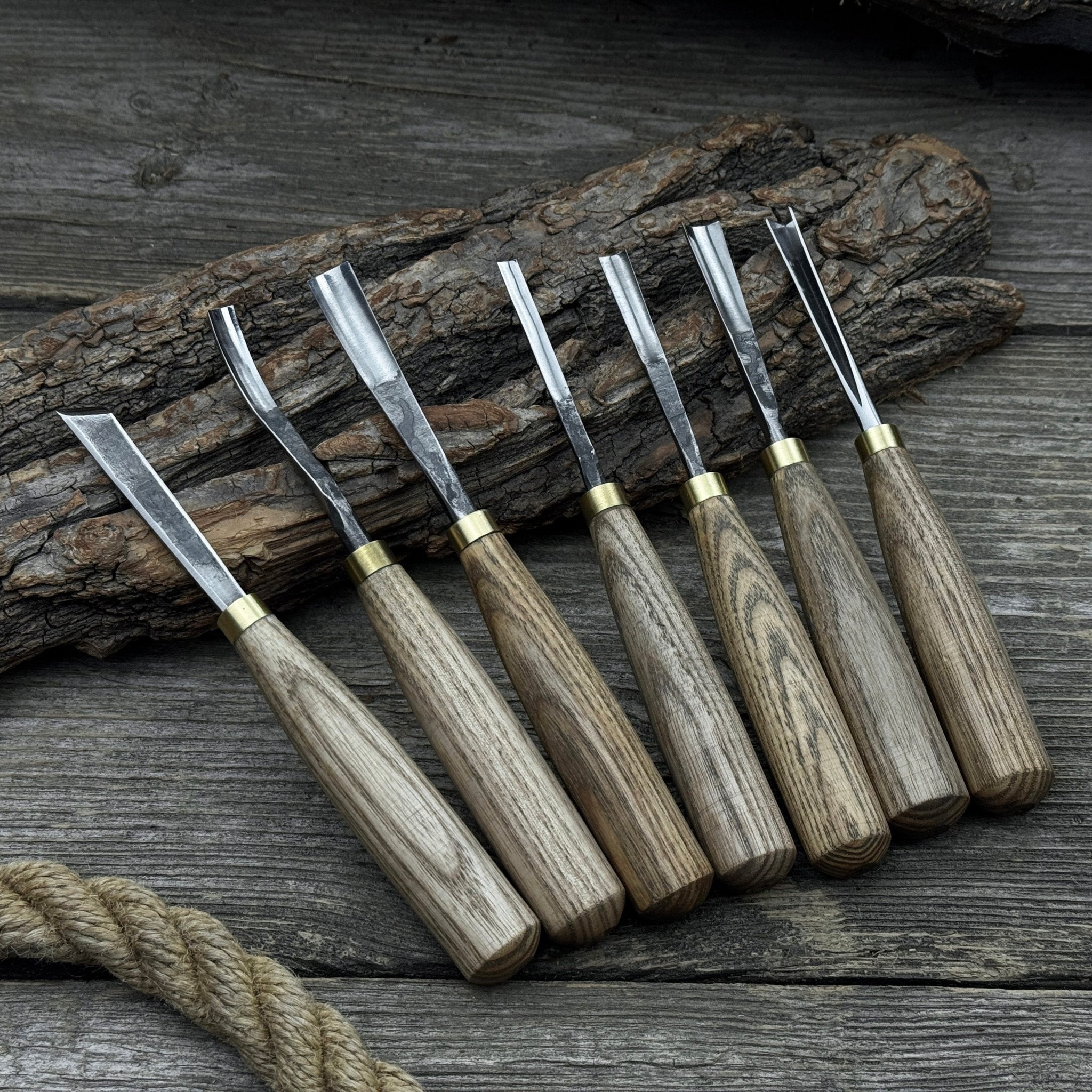 7-Piece Wood Carving Chisel & Gouge Set by Sharky Forged Steel Tools