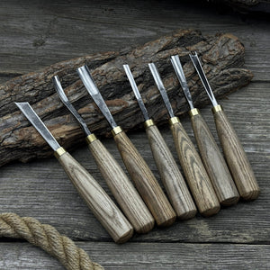 7-Piece Wood Carving Chisel & Gouge Set by Sharky Forged Steel Tools