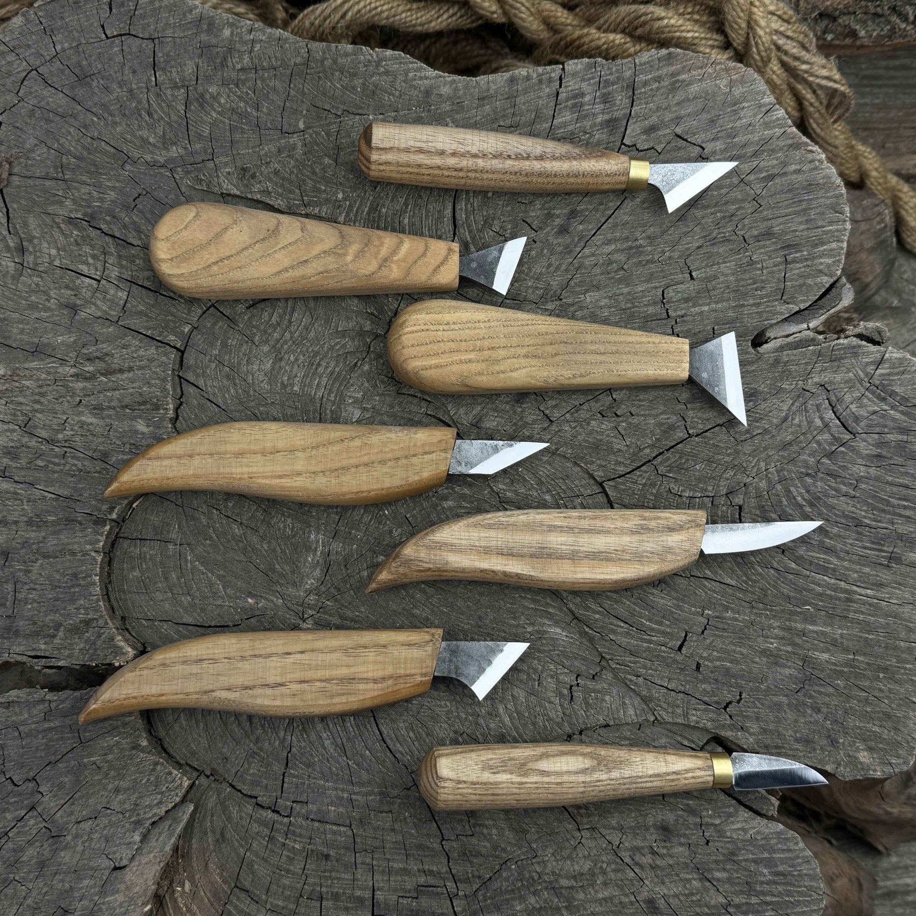 7-Piece Wood Carving Knife Set detail view by Sharky Forged Steel Tools