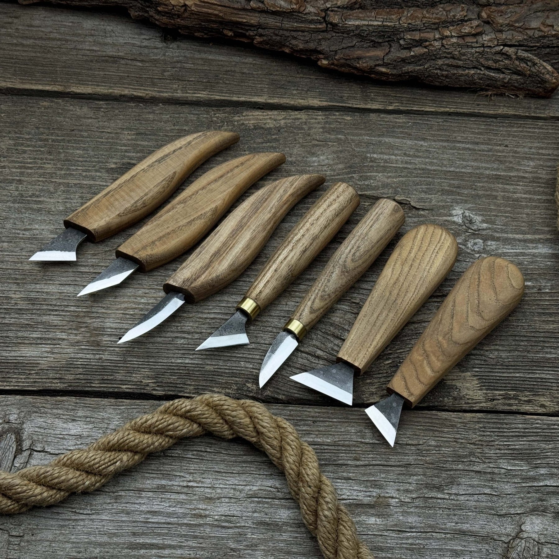 7-Piece Wood Carving Knife Set detail view by Sharky Forged Steel Tools