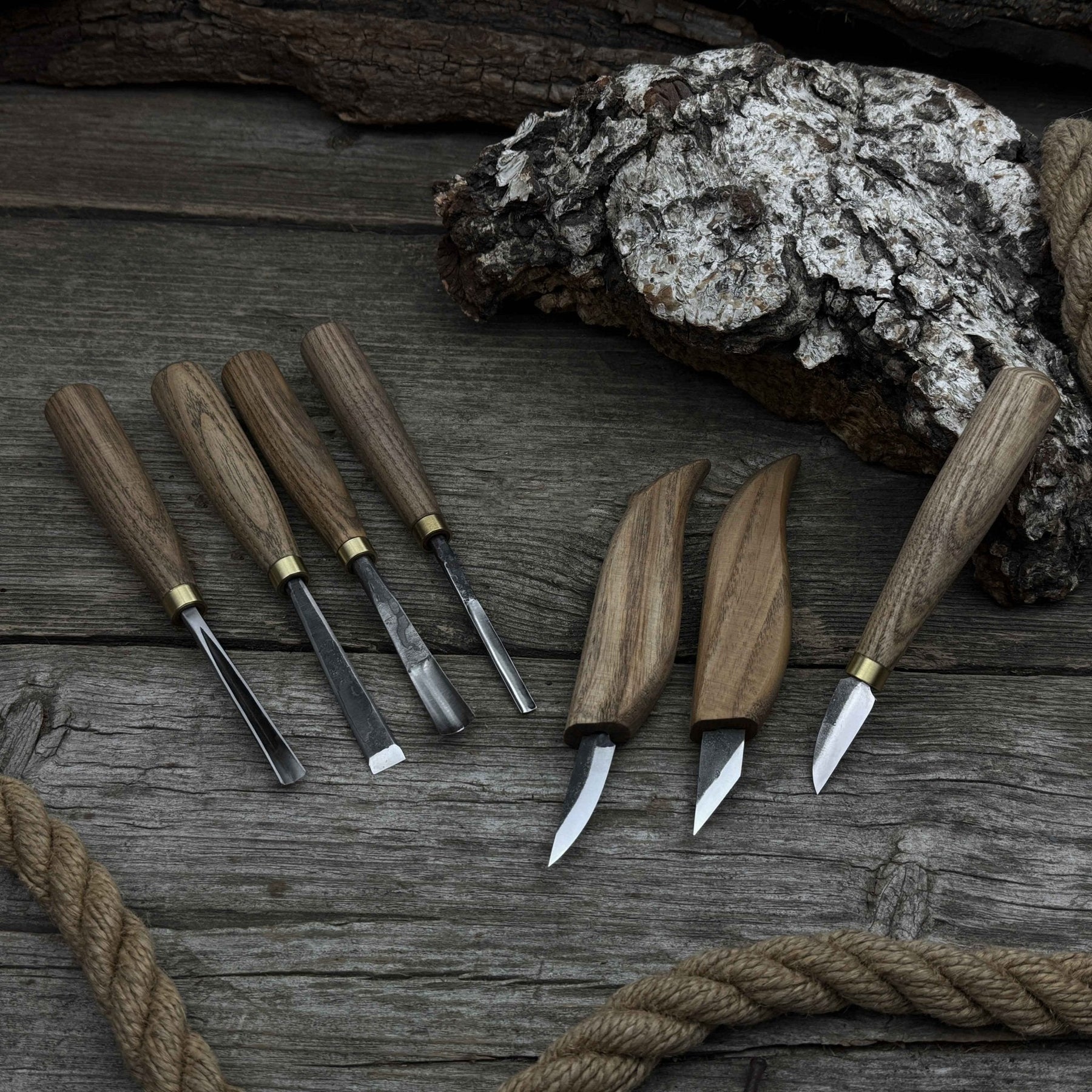 7-Piece Wood Carving Tool Set detail view by Sharky Forged Steel Tools