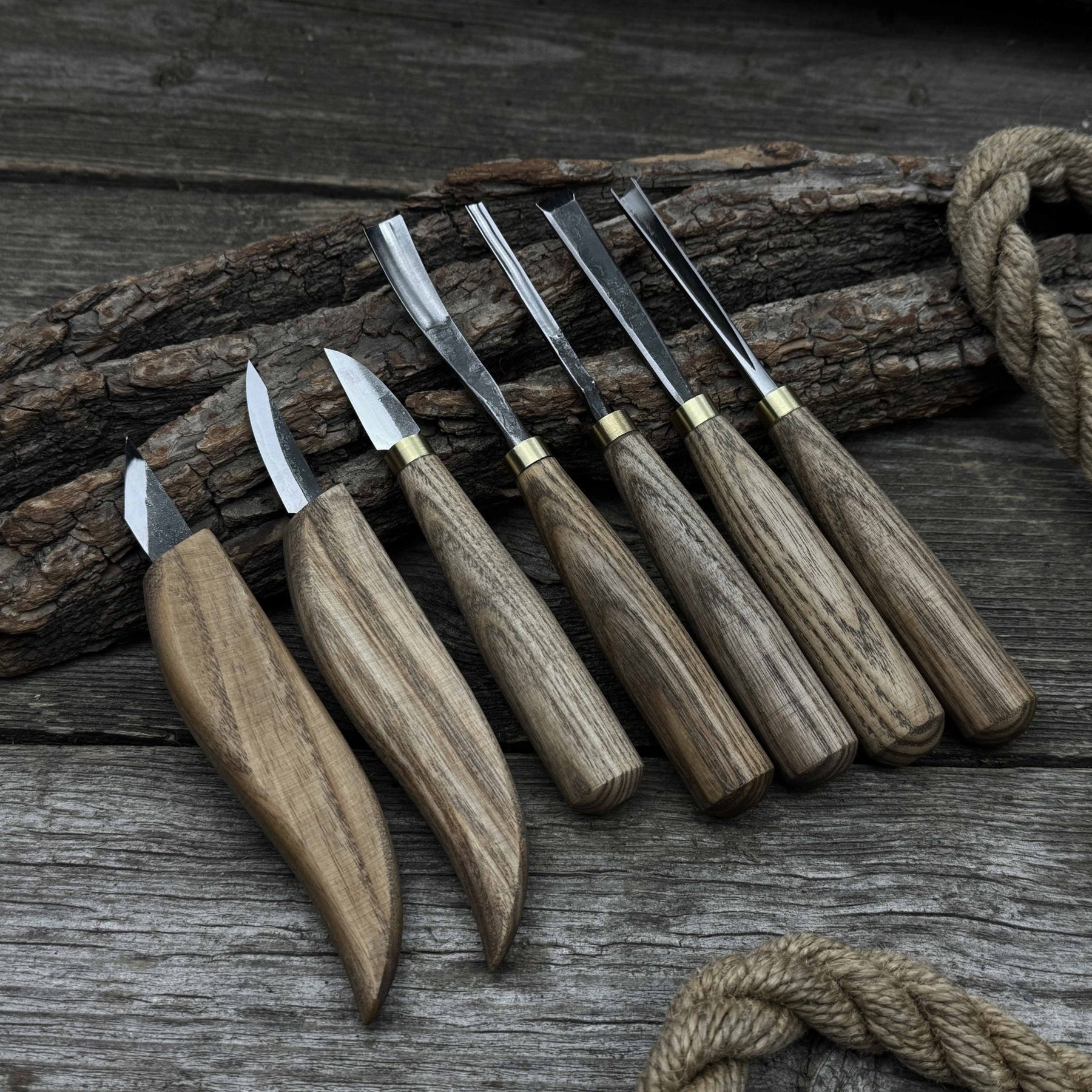 7-Piece Wood Carving Tool Set detail view by Sharky Forged Steel Tools