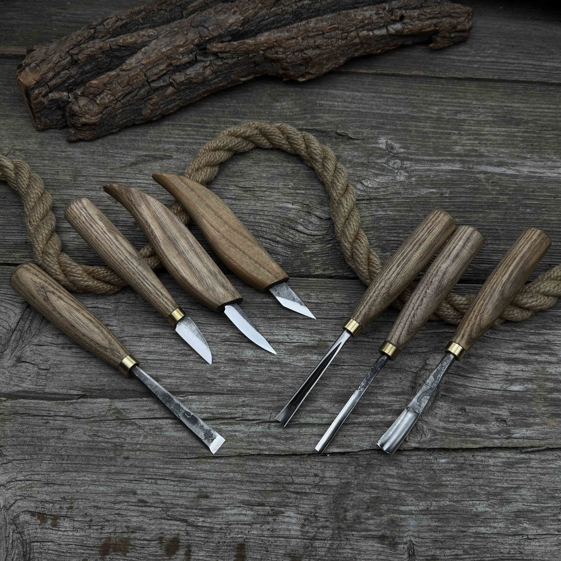 7-Piece Wood Carving Tool Set detail view by Sharky Forged Steel Tools