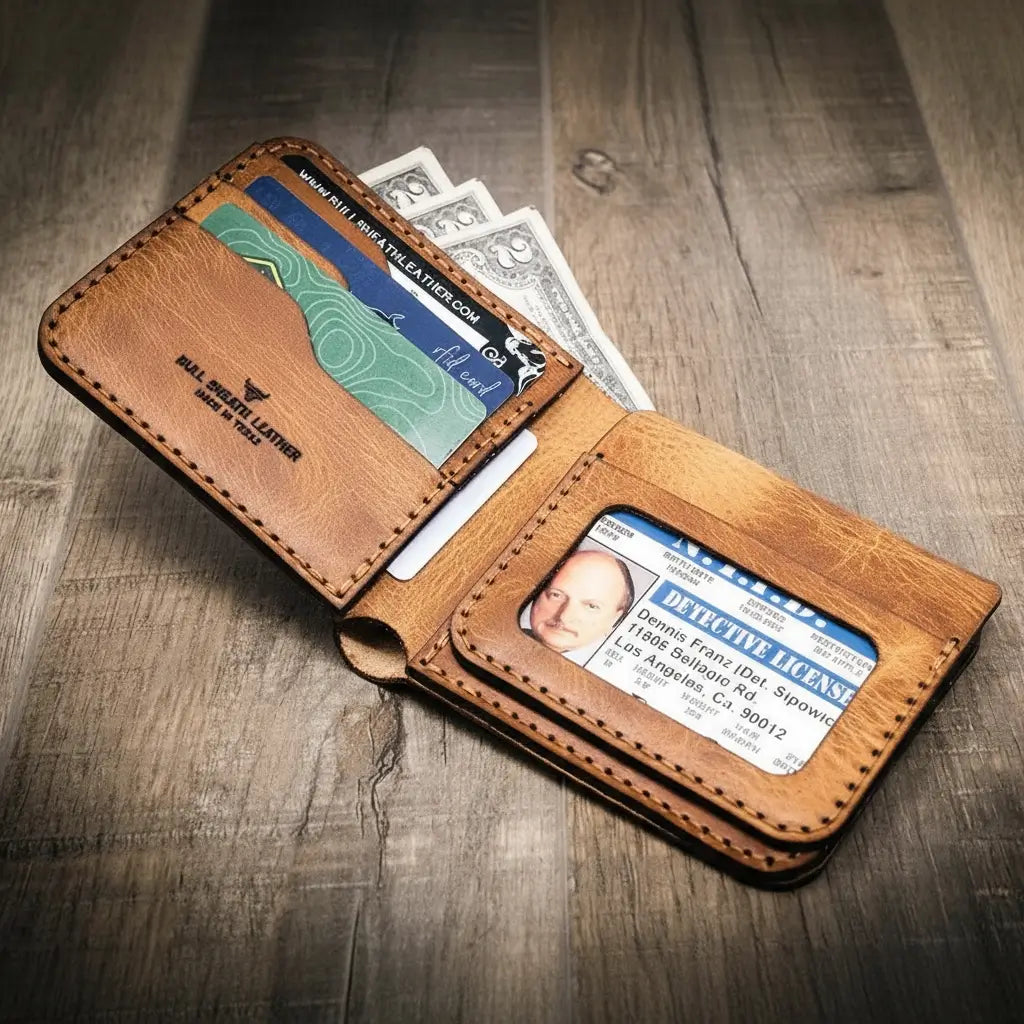 Badge Bifold Wallet by Bull Sheath Leather, handmade leather goods detail photo 8