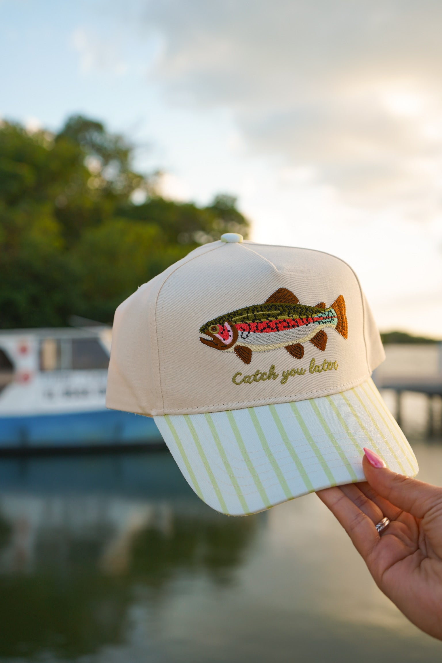 Catch You Later - Green Stripe Hat by KenzKustomz — product view 5