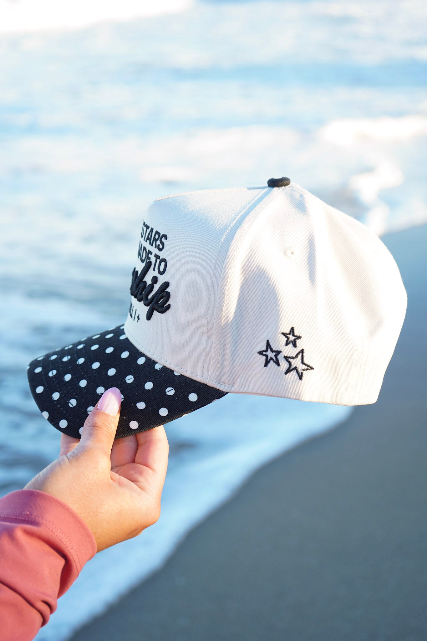 Stars Were Made to Worship - Black Polka Dot Trucker Hat by KenzKustomz — product view 4