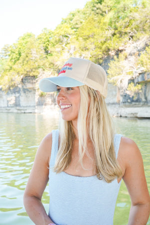 Good Day to Drink on the Lake - Baby Blue Corduroy Hat by KenzKustomz — product view 2