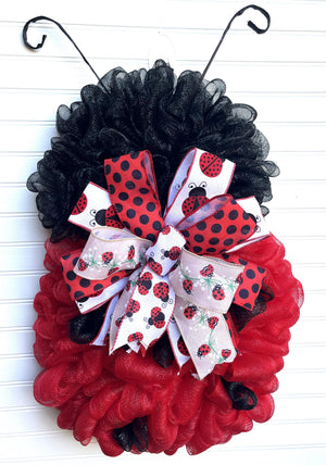 Ladybug Mesh Door Decor | Red & Black Porch Accent by Bouge Creations, view 3