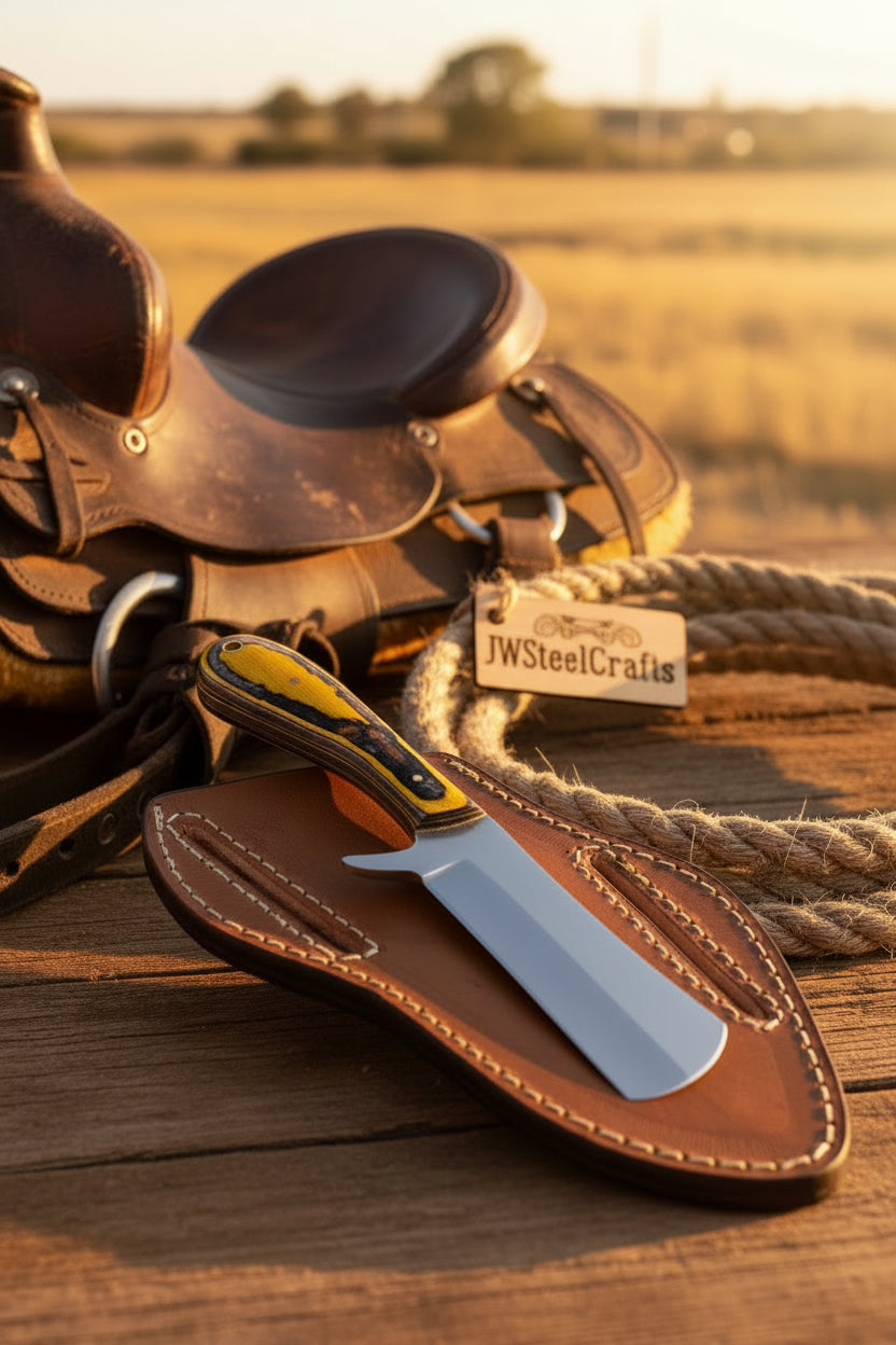 Amber Trail Bull Cutter Knife 7" Handmade Yellow & Black Resin Handle