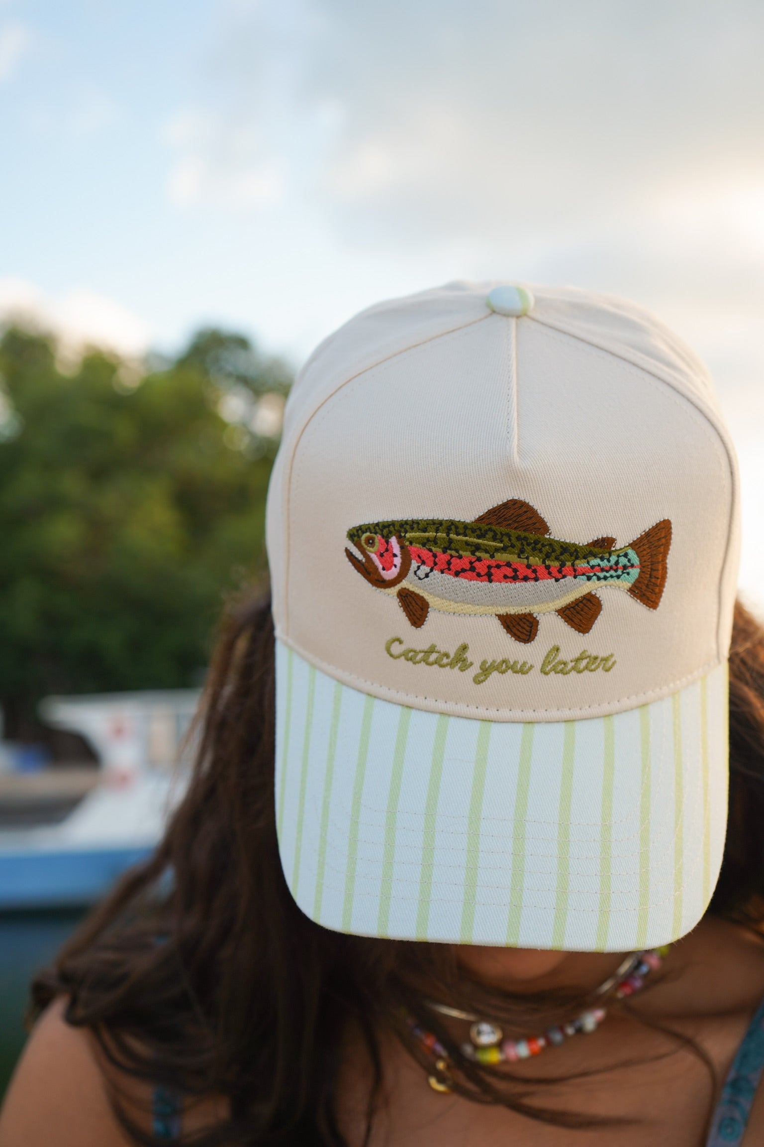 Catch You Later - Green Stripe Hat by KenzKustomz — product view 6