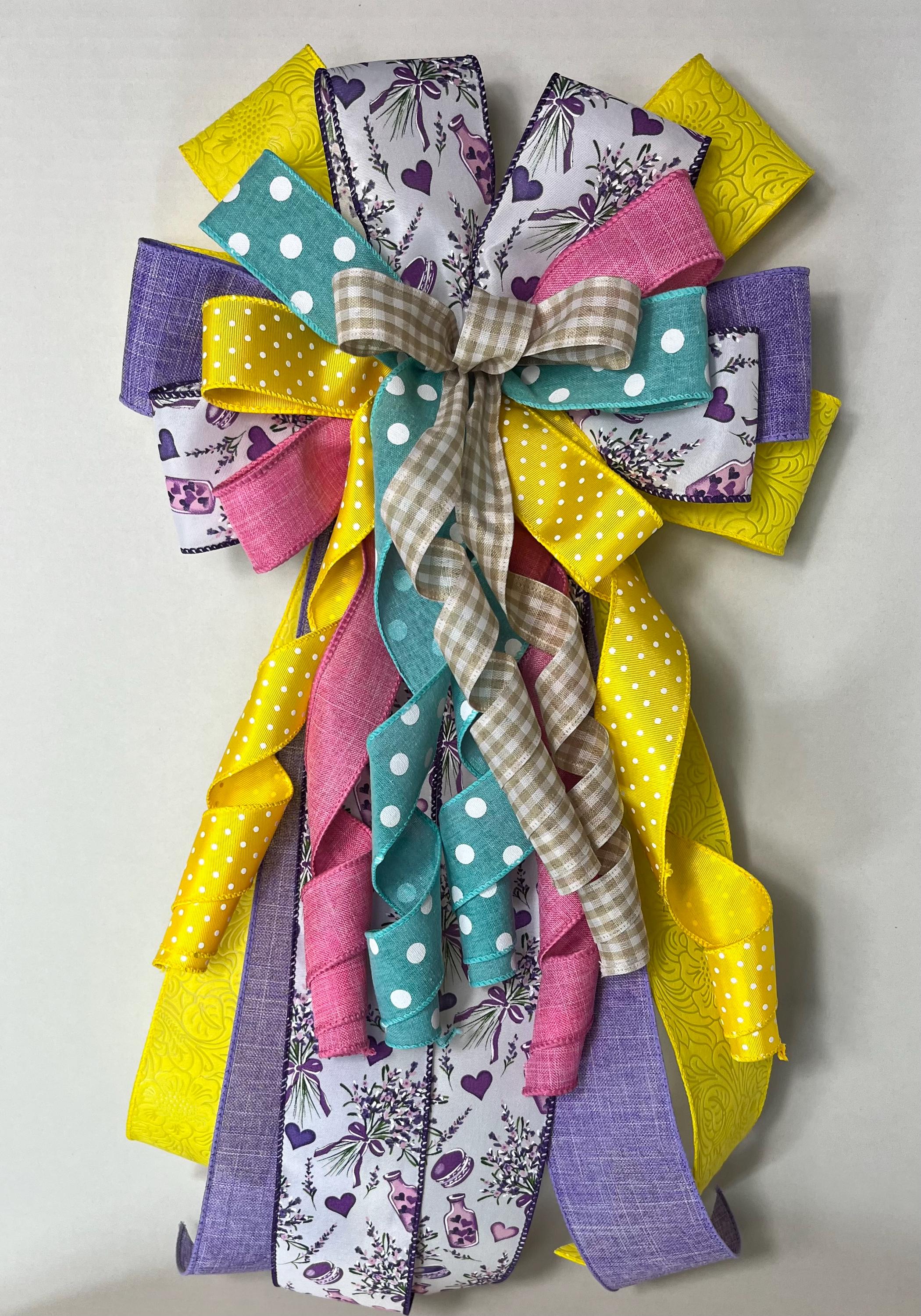Lavender Teapot Spring Bow | Gingham Floral Wreath Decor handmade by Bouge Creations
