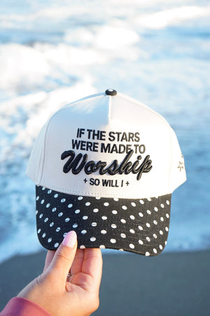 Stars Were Made to Worship - Black Polka Dot Trucker Hat by KenzKustomz — product view 1