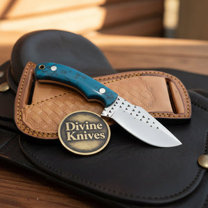 Turquoise Marble Rasp Cowboy Knife with product detail, view 2