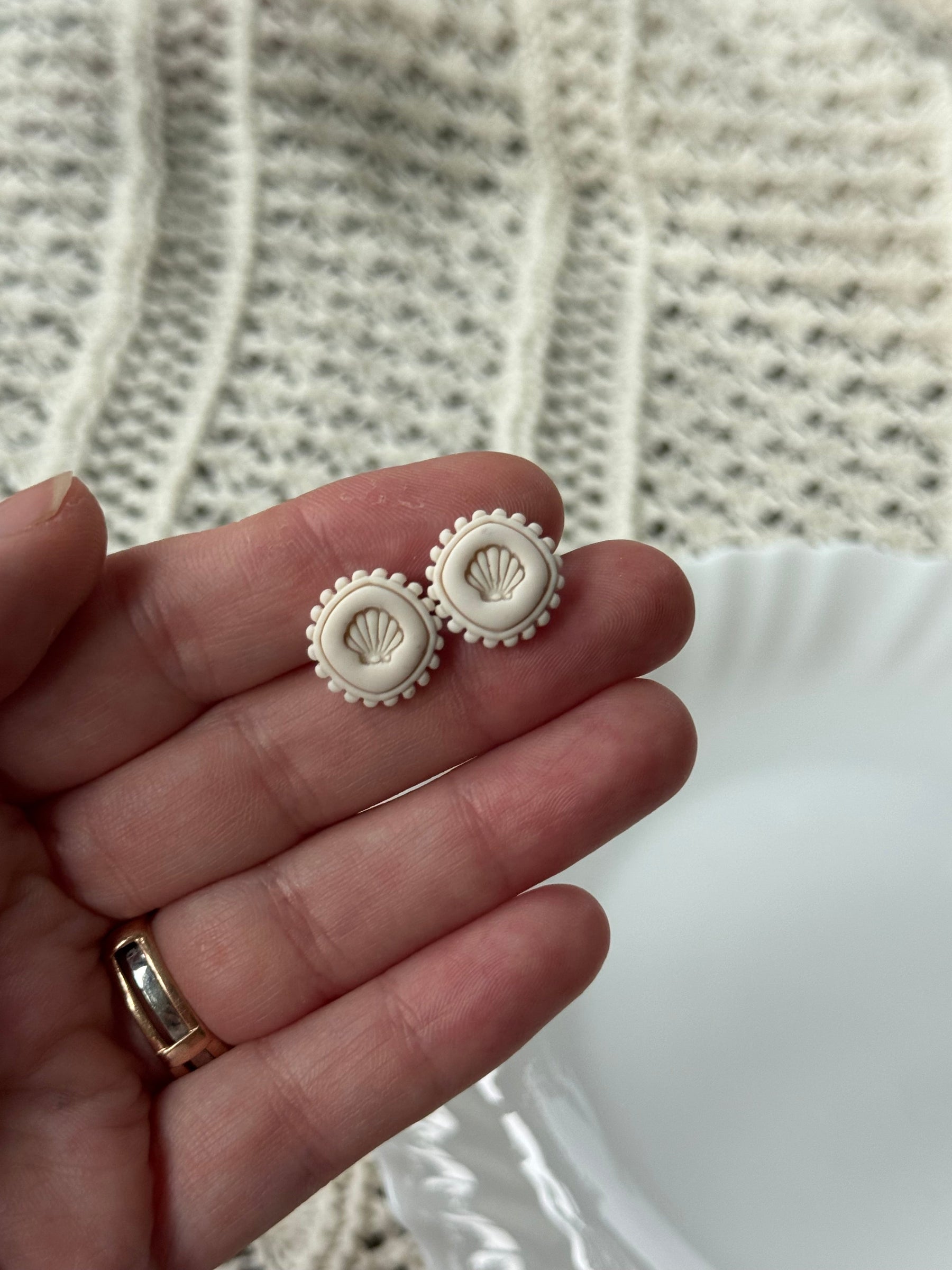 Shell Pressed Studs, in Ivory