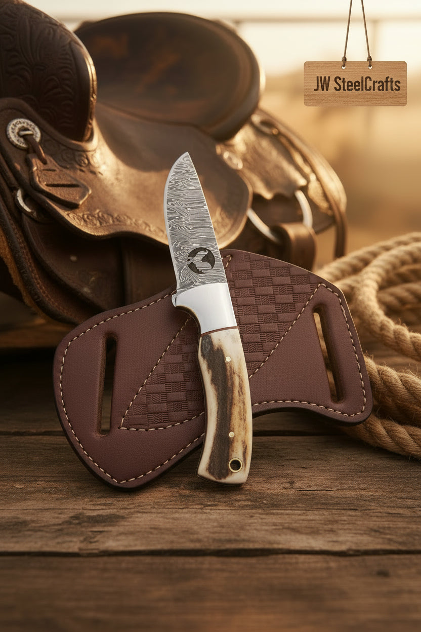 Frontier Stag Ranch Knife 7" Handmade Damascus Stag Horn Handle