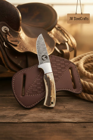 Frontier Stag Ranch Knife 7" Handmade Damascus Stag Horn Handle