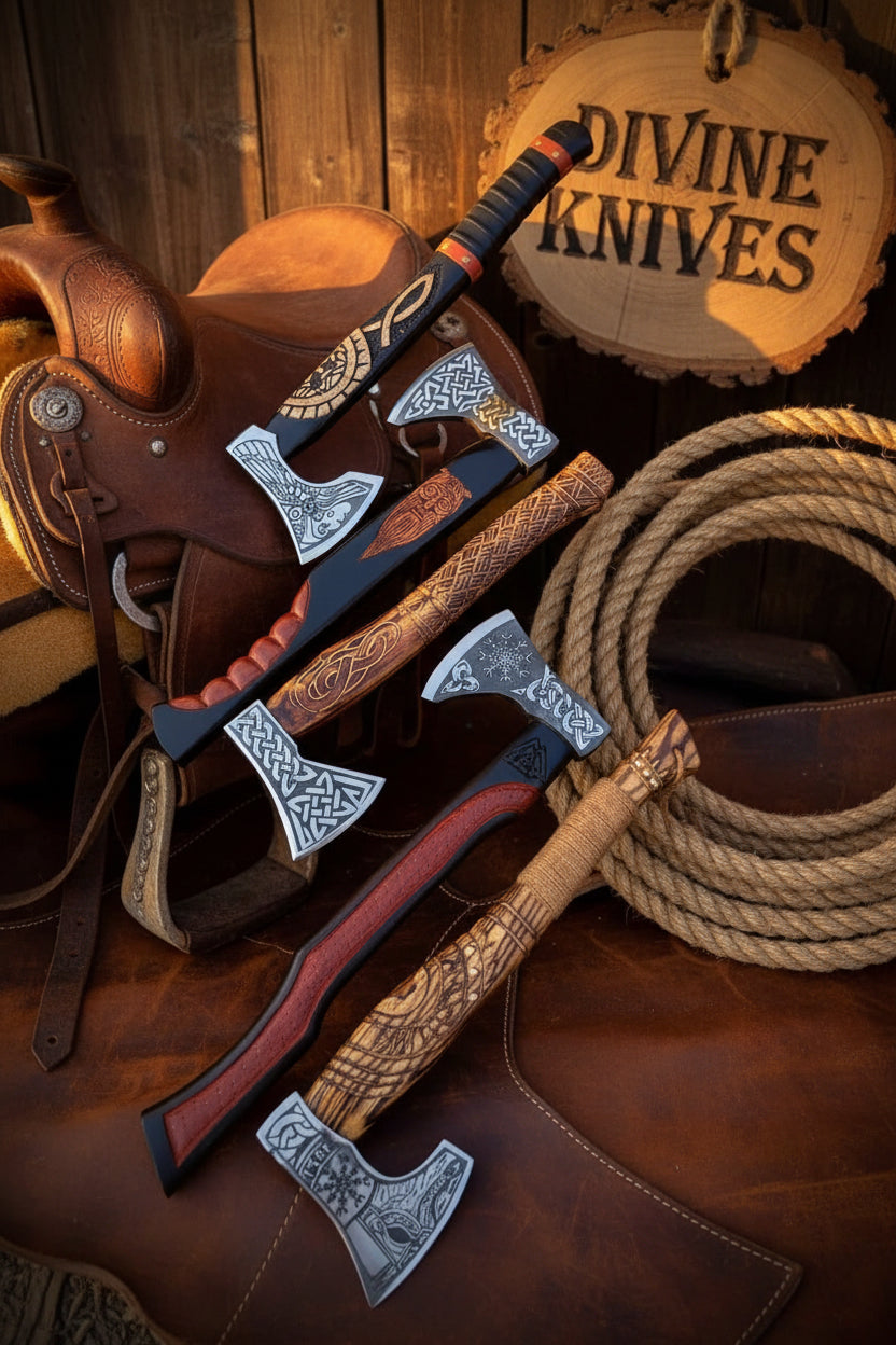 Celtic Engraved Viking Tomahawk Axe Collection – Set of 4 by Divine Knives