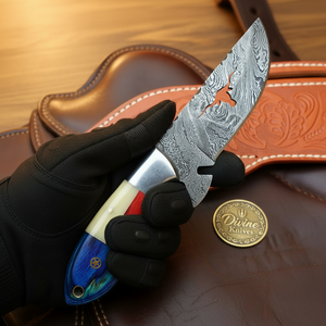 Longhorn Cutout Texas Flag Damascus Hunter by Divine Knives, product view 3