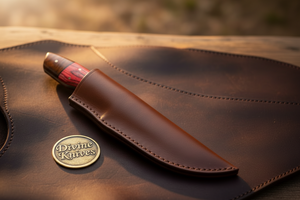 Red Pakkawood Damascus Drop Point Hunter by Divine Knives, product view 5
