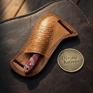 Maroon Finger Groove Rasp Skinner Knife by Divine Knives, product view 4