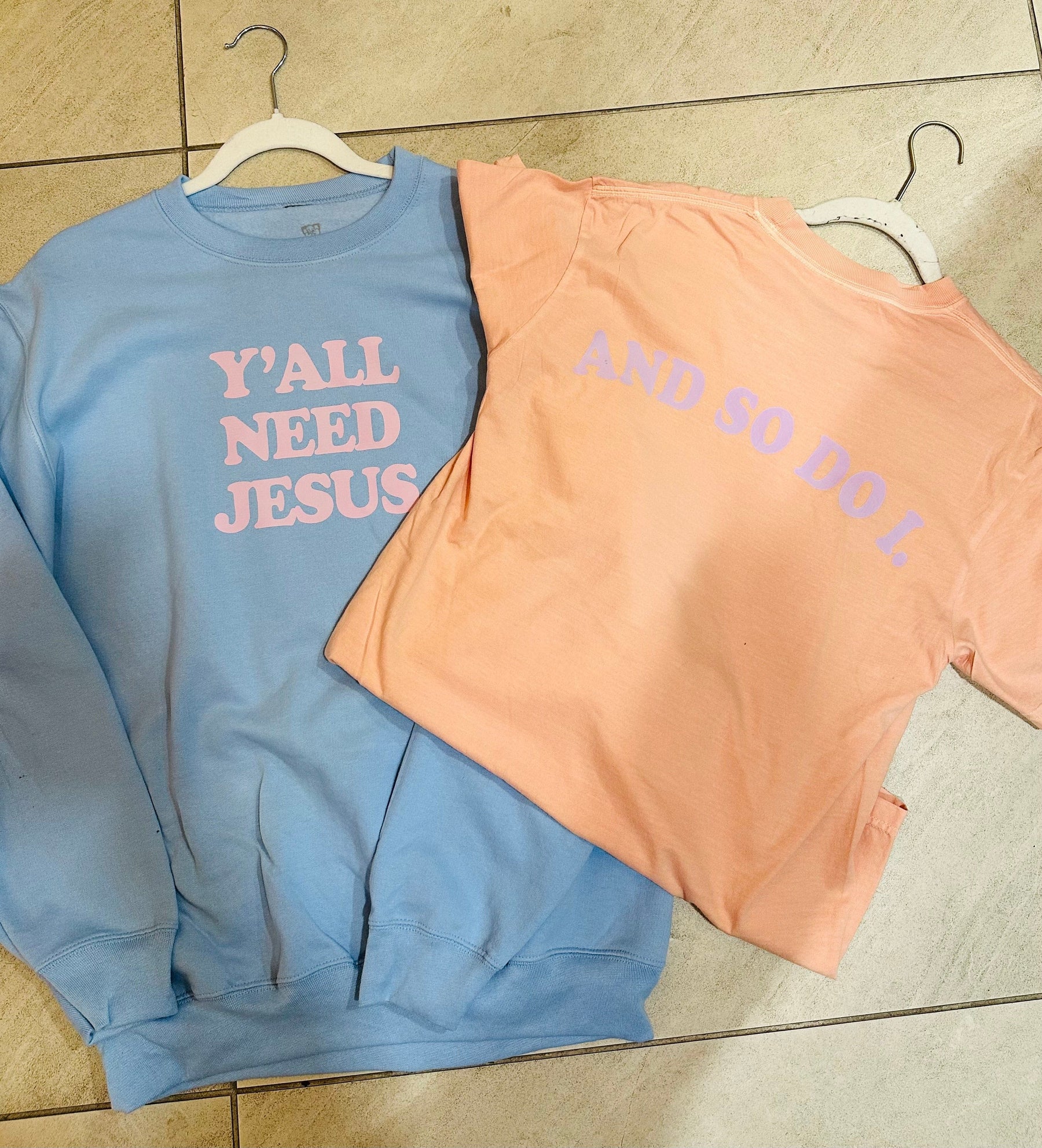 Y'all Need Jesus Light Blue Sweatshirt by Southern Bliss Company, Southern lifestyle apparel detail photo 3