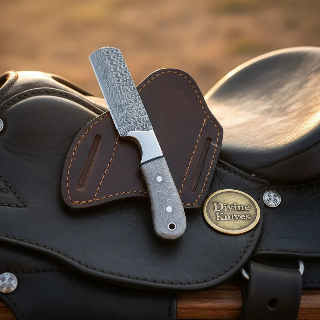Honeycomb Handle Bull Cutter Knife for Ranch Work and Collecting