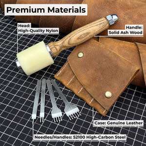 4-Piece Diamond Style Leather Pricking Iron and Leather Nylon Hammer detail view by Sharky Forged Steel Tools