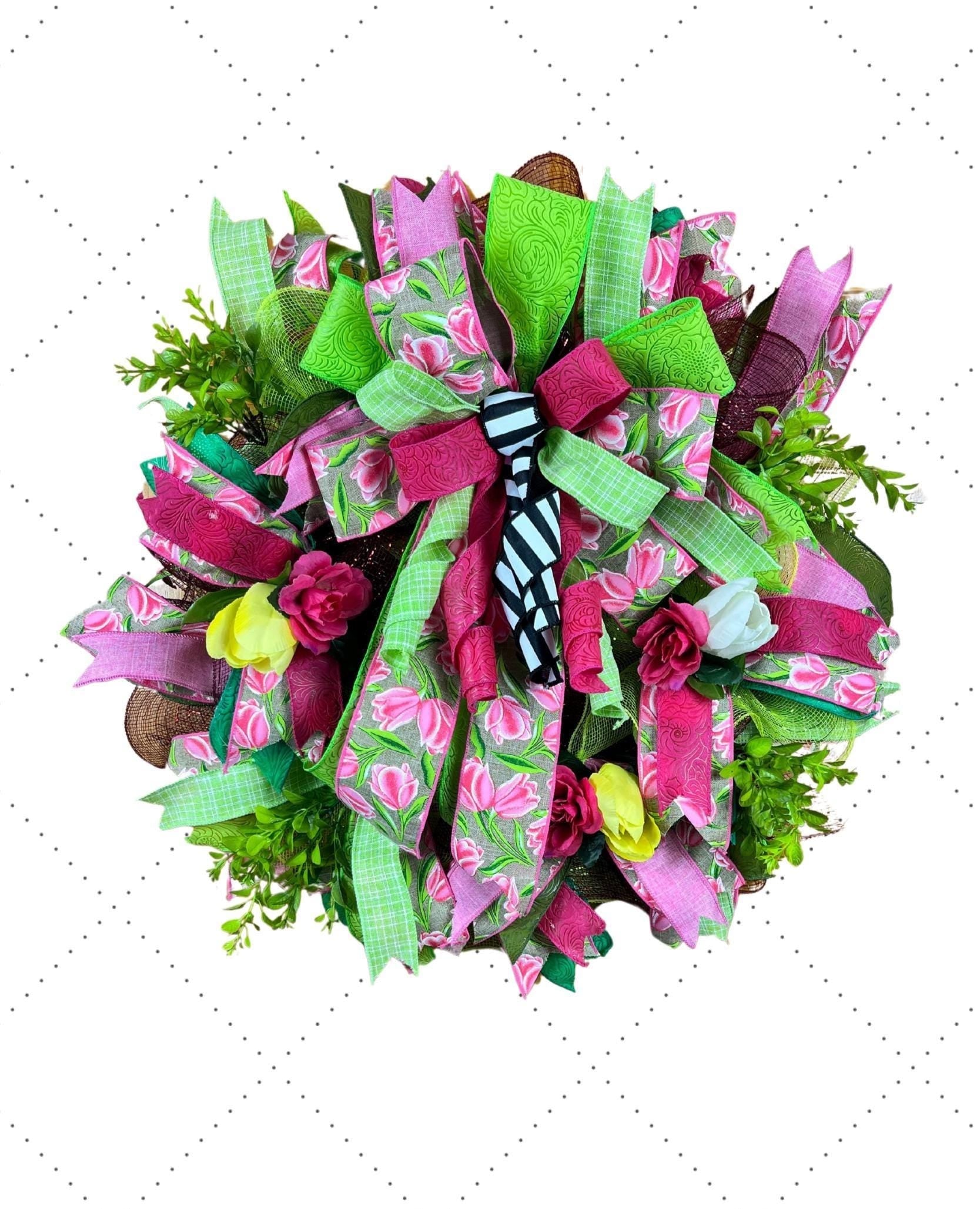 Spring Easter Wreath | Pink, Yellow & Green Tulips handmade by Bouge Creations