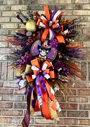 Mr. Skelly Halloween Wreath | Orange, Black & Purple by Bouge Creations, view 7