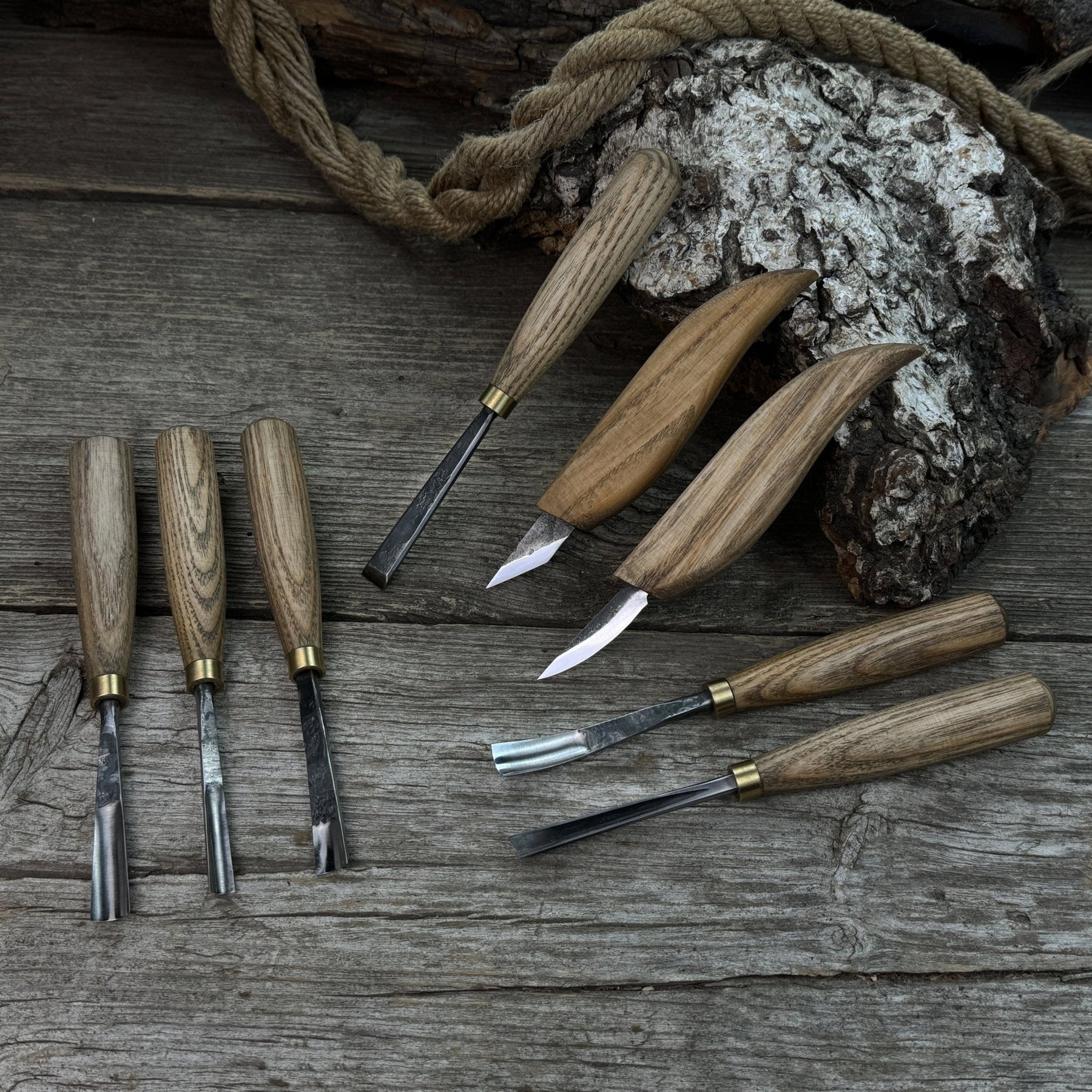 8-Piece Large Wood Carving Tool Set detail view by Sharky Forged Steel Tools