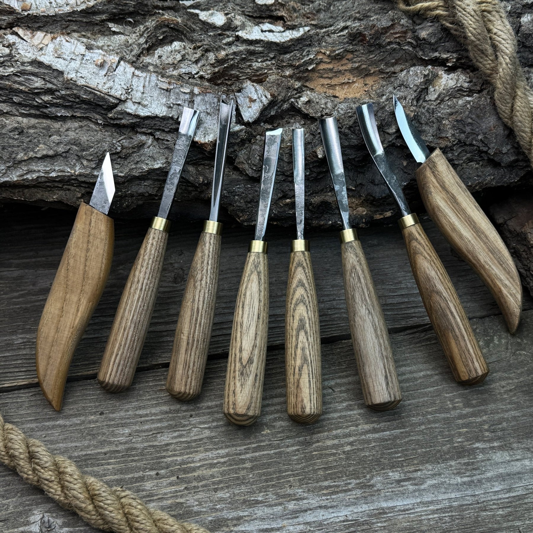 8-Piece Large Wood Carving Tool Set detail view by Sharky Forged Steel Tools