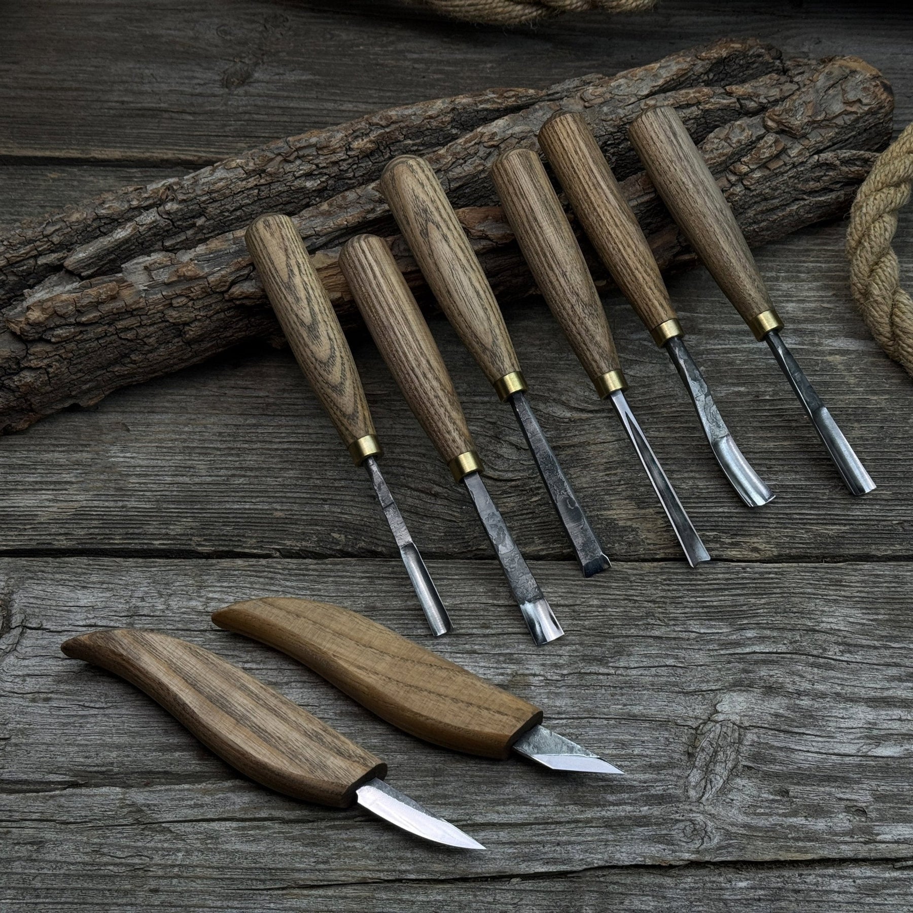 8-Piece Large Wood Carving Tool Set detail view by Sharky Forged Steel Tools