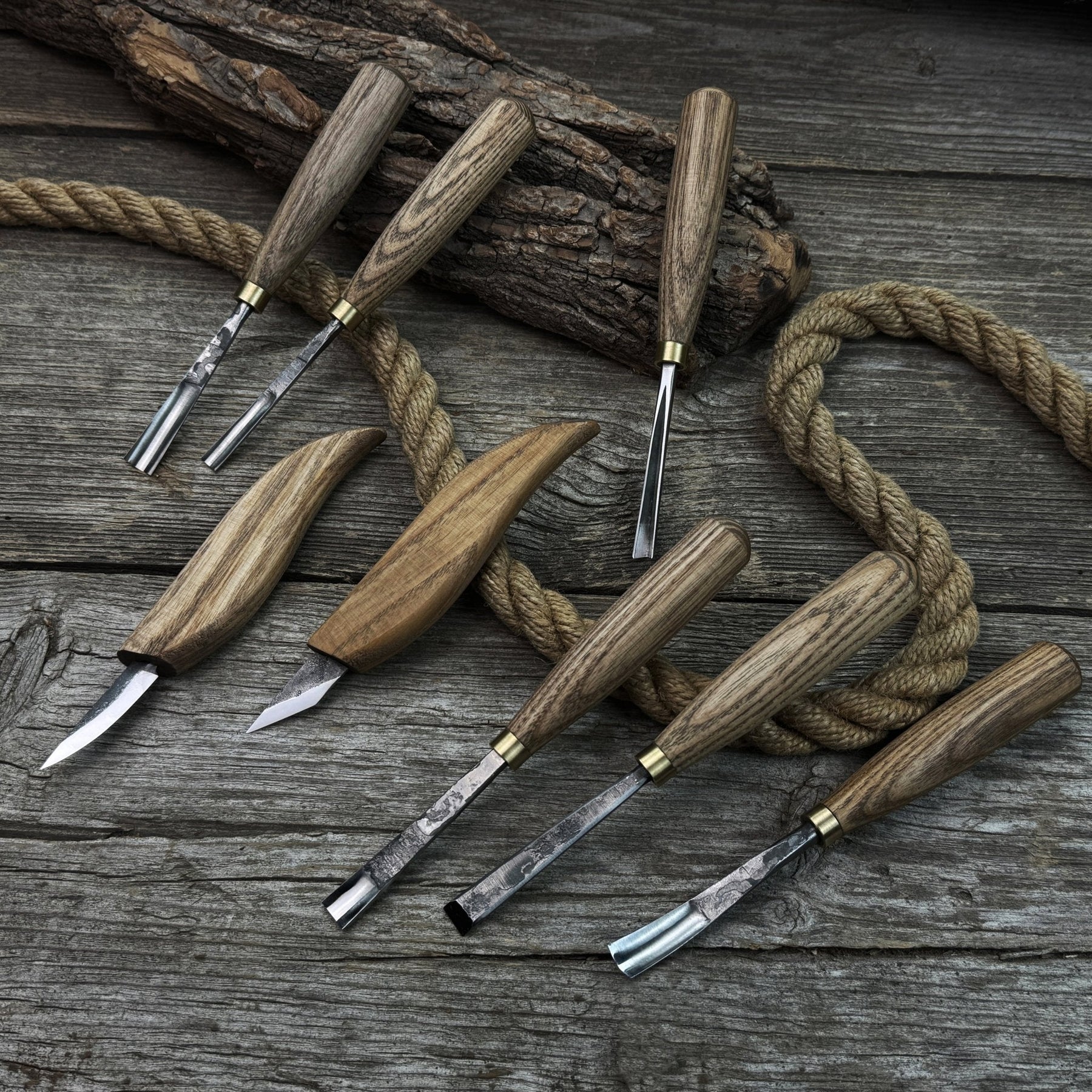 8-Piece Large Wood Carving Tool Set detail view by Sharky Forged Steel Tools