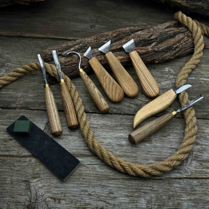 8-Piece Spoon Carving Tool Set with Sharpening Board detail view by Sharky Forged Steel Tools