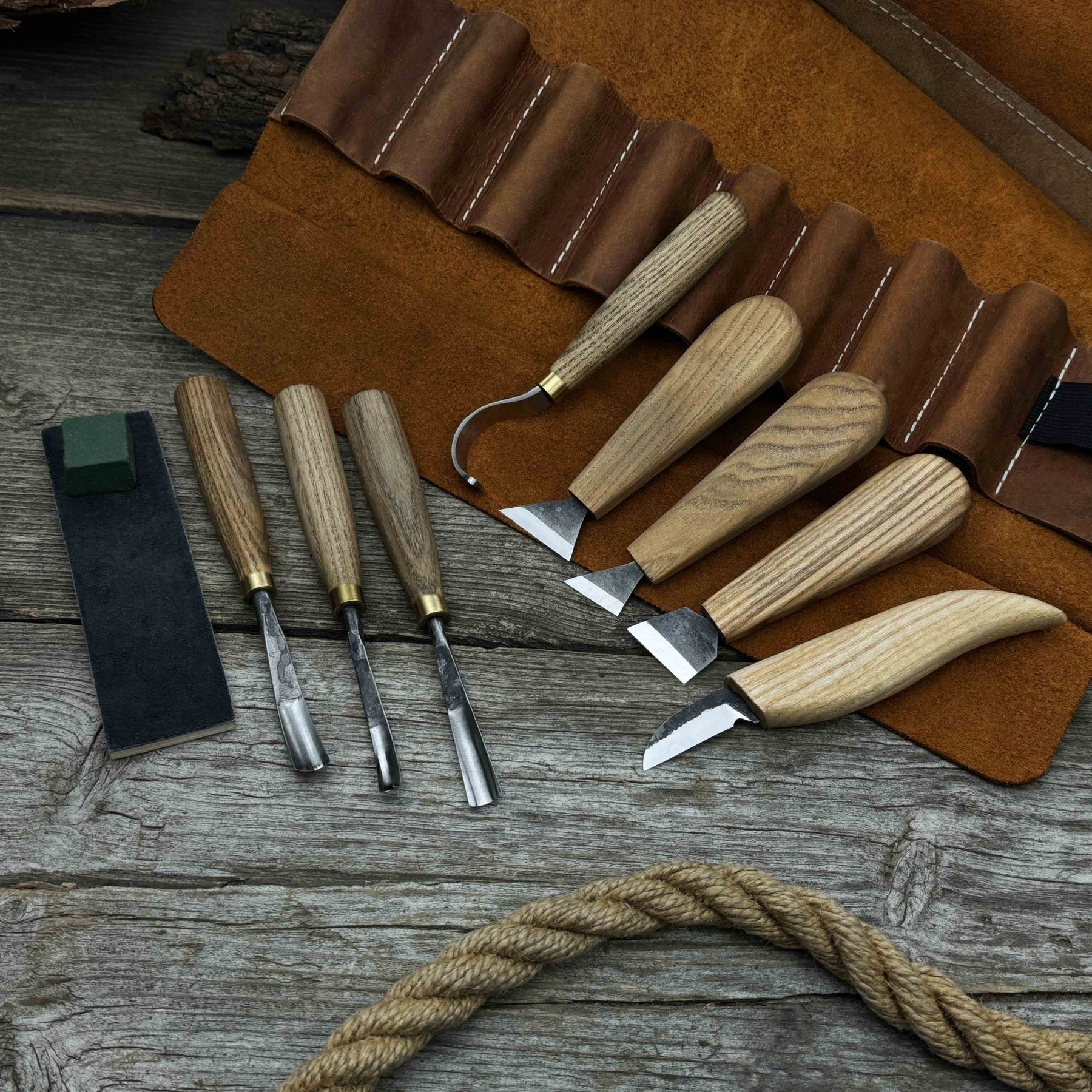 8-Piece Spoon Carving Tool Set with Sharpening Board detail view by Sharky Forged Steel Tools