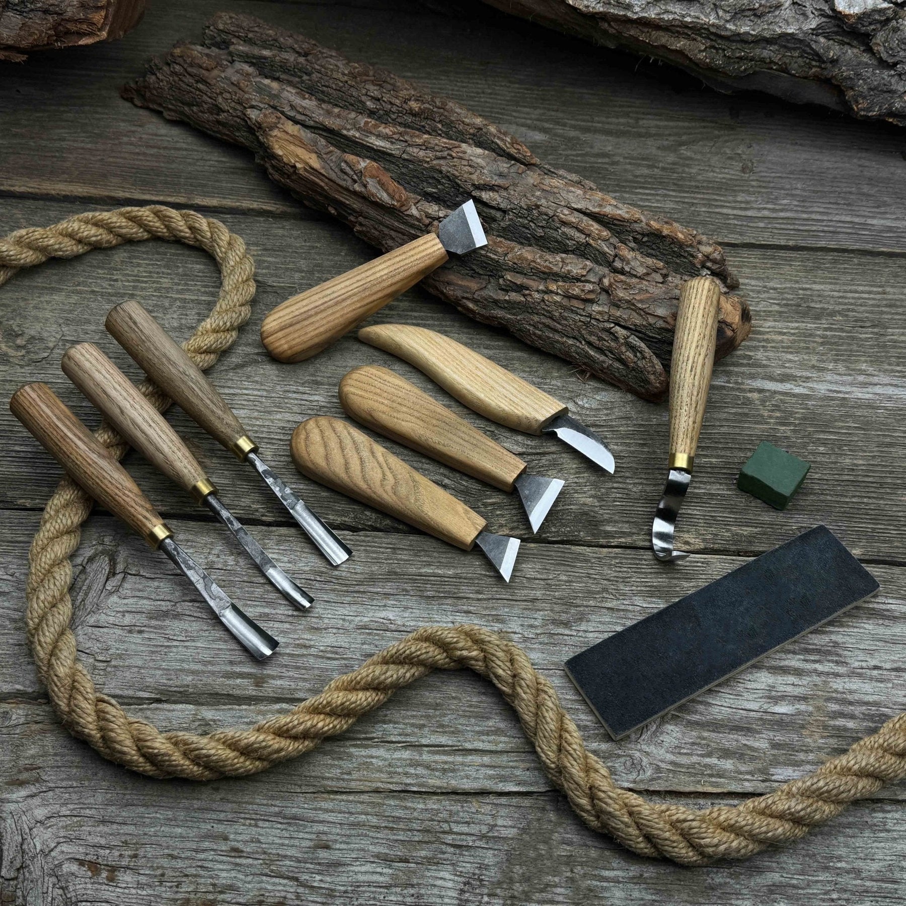 8-Piece Spoon Carving Tool Set with Sharpening Board detail view by Sharky Forged Steel Tools