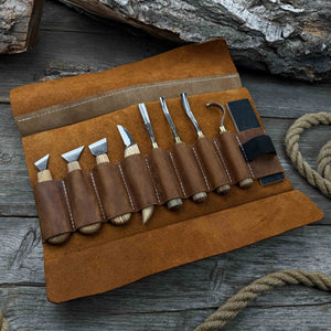 8-Piece Spoon Carving Tool Set with Sharpening Board by Sharky Forged Steel Tools