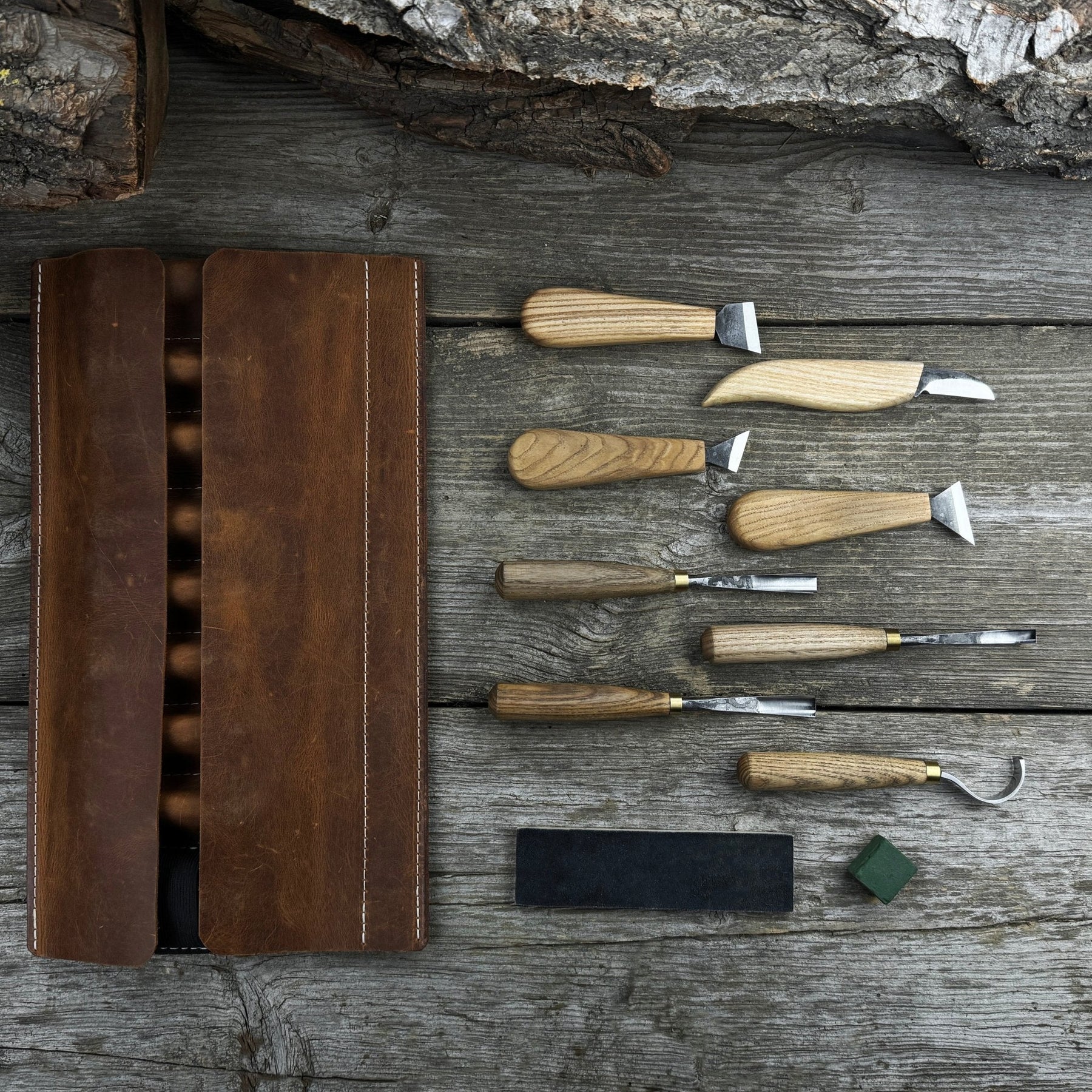 8-Piece Spoon Carving Tool Set with Sharpening Board detail view by Sharky Forged Steel Tools