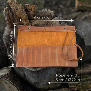 8 Pocket Leather Chisel Roll detail view by Sharky Forged Steel Tools