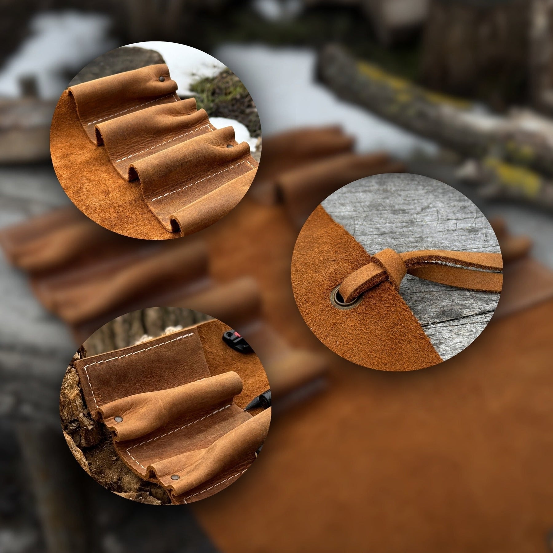 8 Pocket Leather Tool Roll detail view by Sharky Forged Steel Tools