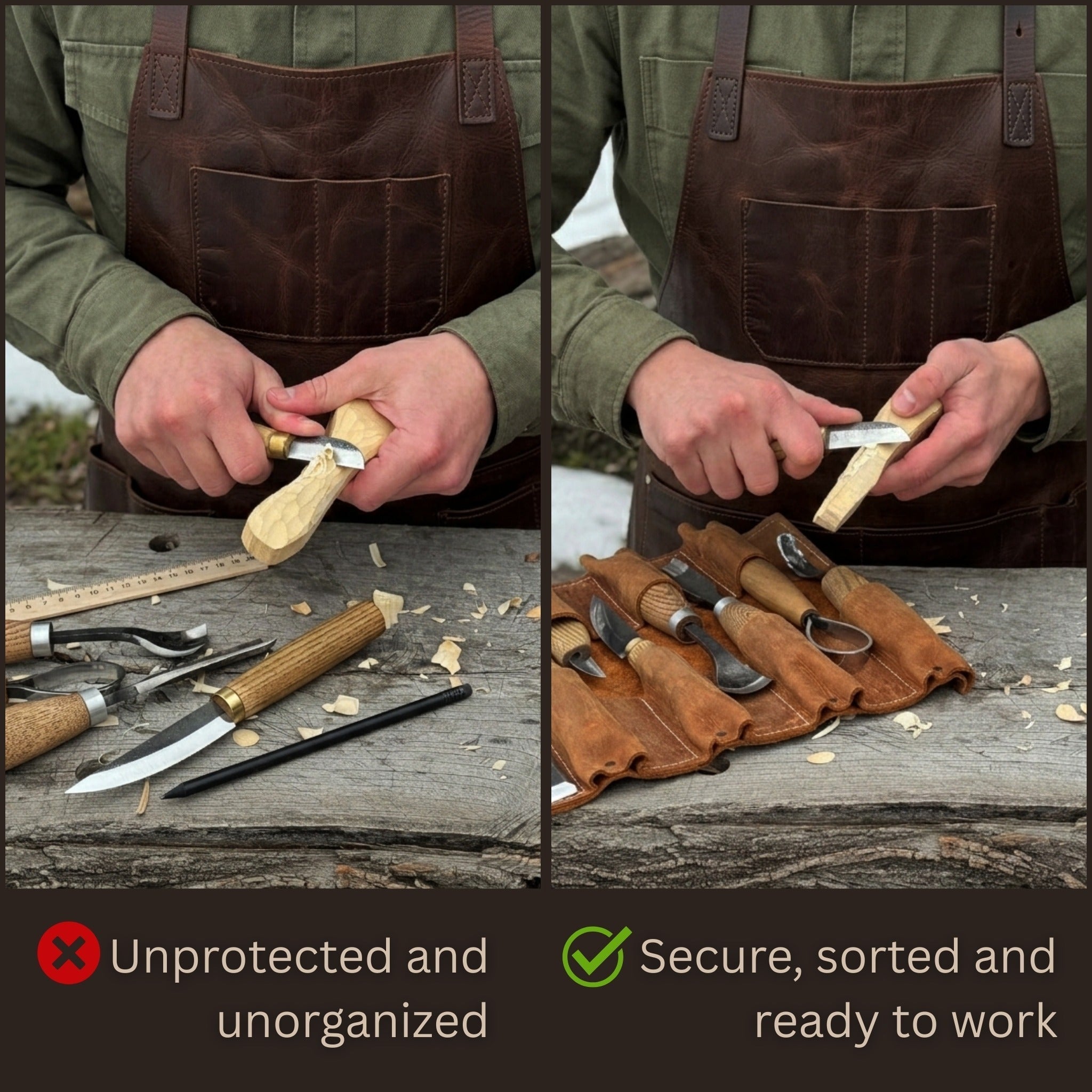 8 Pocket Leather Tool Roll detail view by Sharky Forged Steel Tools
