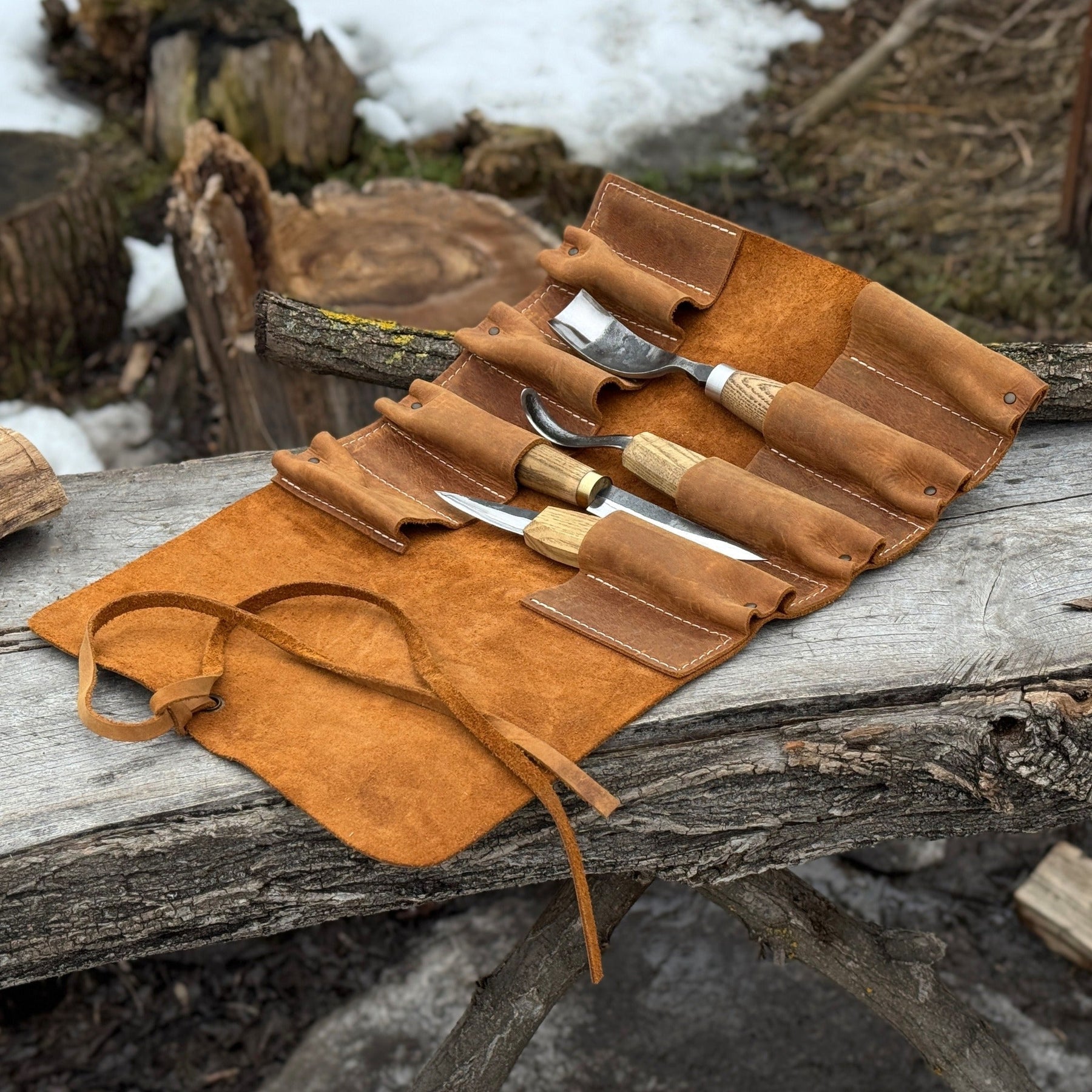 8 Pocket Leather Tool Roll detail view by Sharky Forged Steel Tools