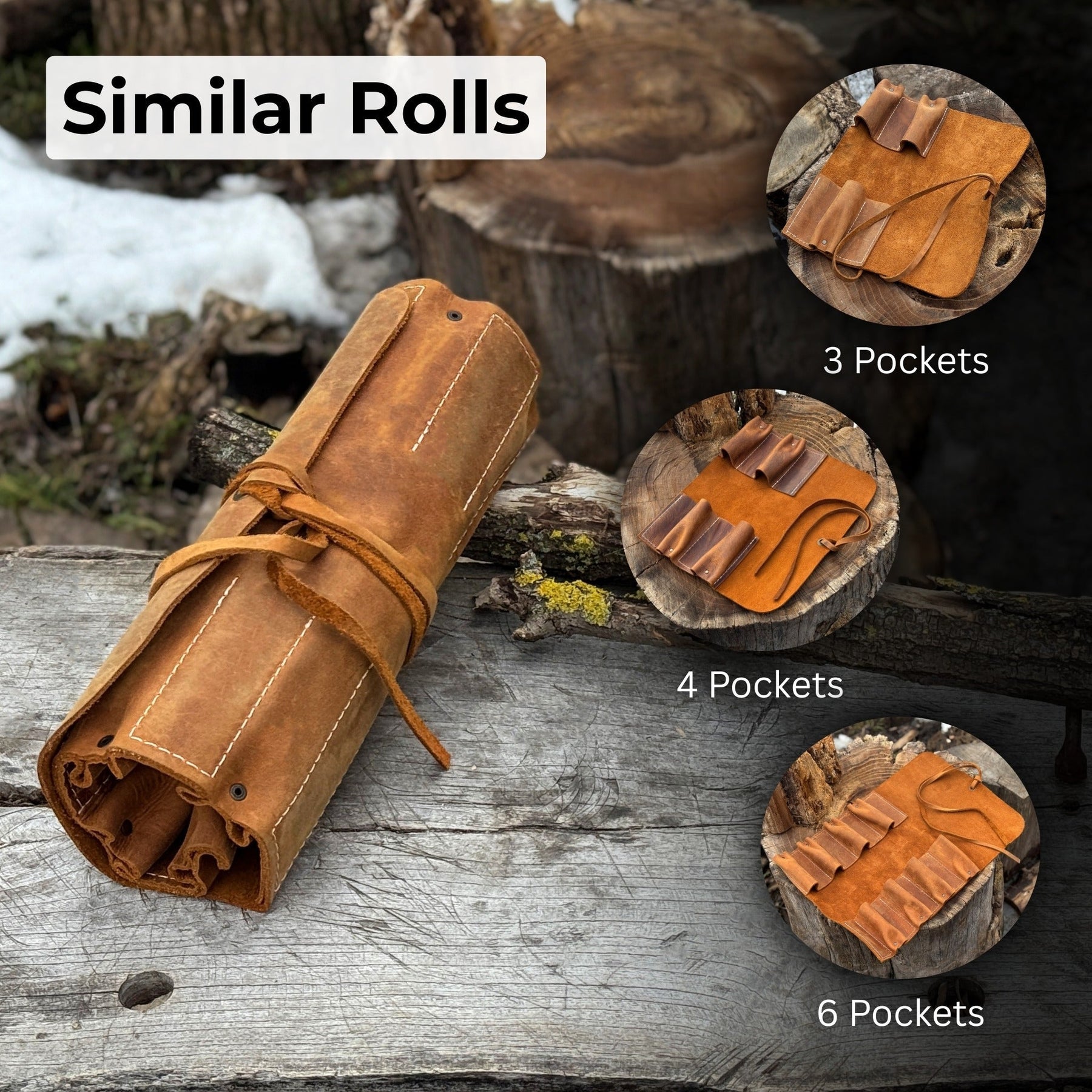 8 Pocket Leather Tool Roll detail view by Sharky Forged Steel Tools