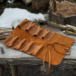 8 Pocket Leather Tool Roll detail view by Sharky Forged Steel Tools