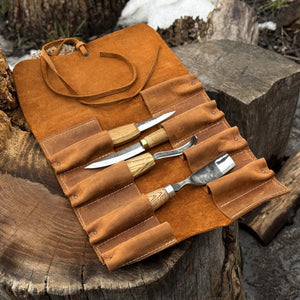 8 Pocket Leather Tool Roll detail view by Sharky Forged Steel Tools